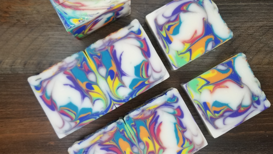 Handmade Artisan Soap with bright swirls of color